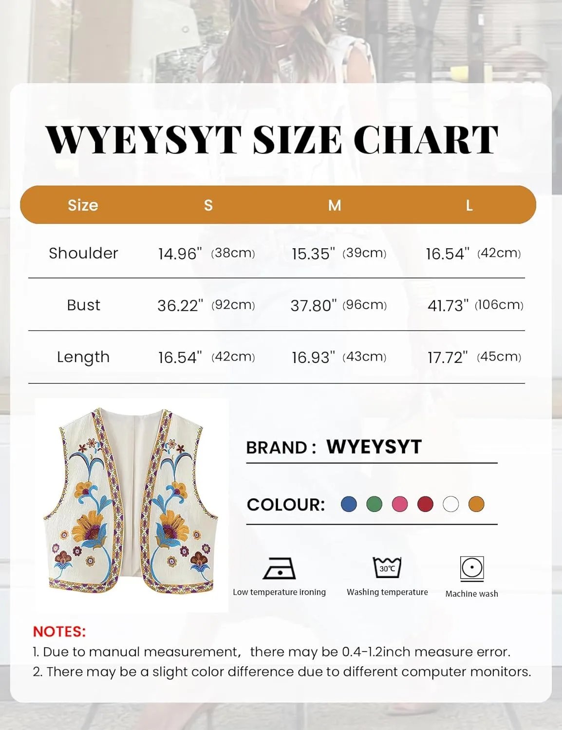 Wyeysyt Women Floral Embroidered Vest Vintage Sleeveless Boho Y2k Cardigan Open Front Cropped Waistcoat