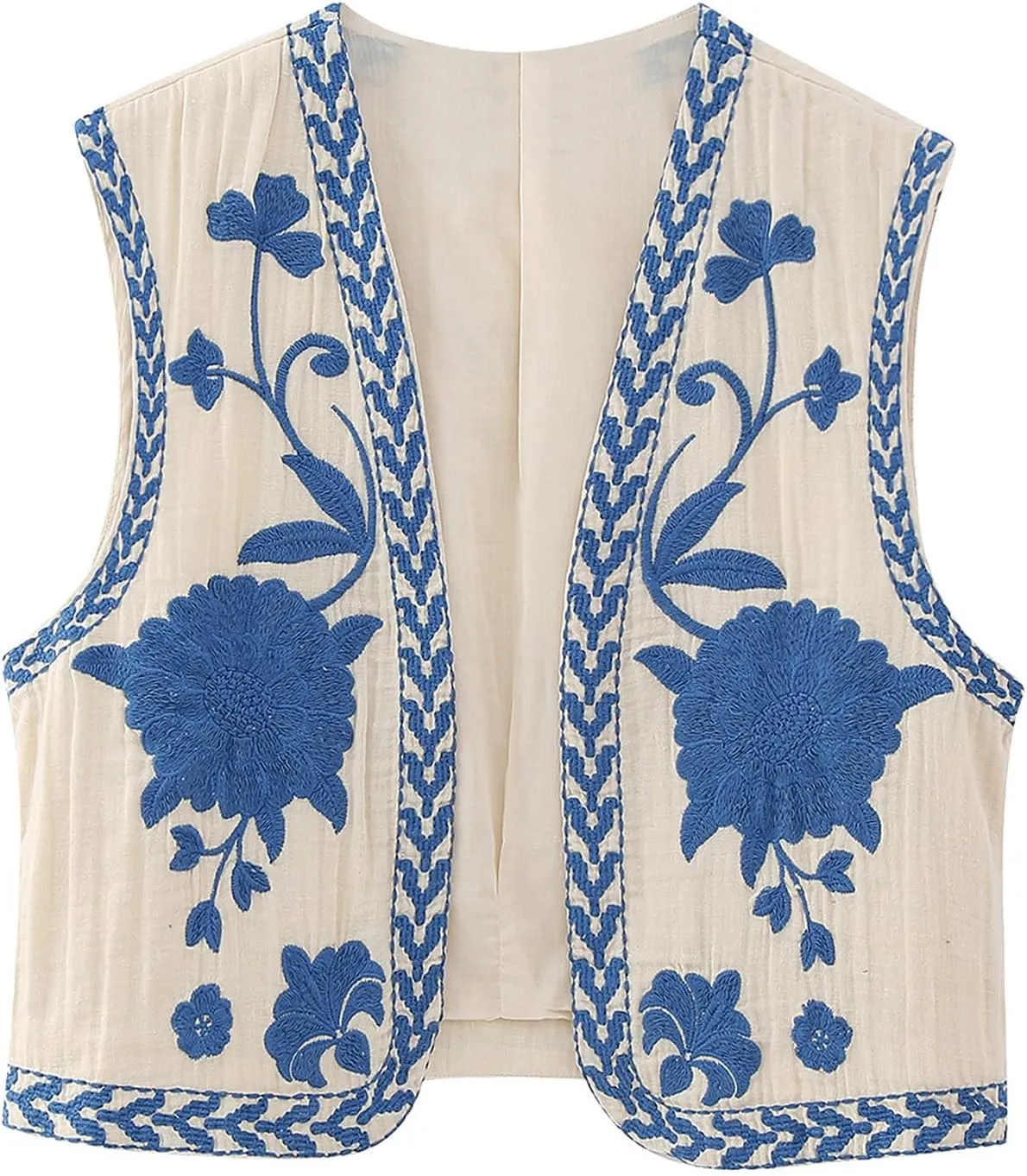 Wyeysyt Women Floral Embroidered Vest Vintage Sleeveless Boho Y2k Cardigan Open Front Cropped Waistcoat