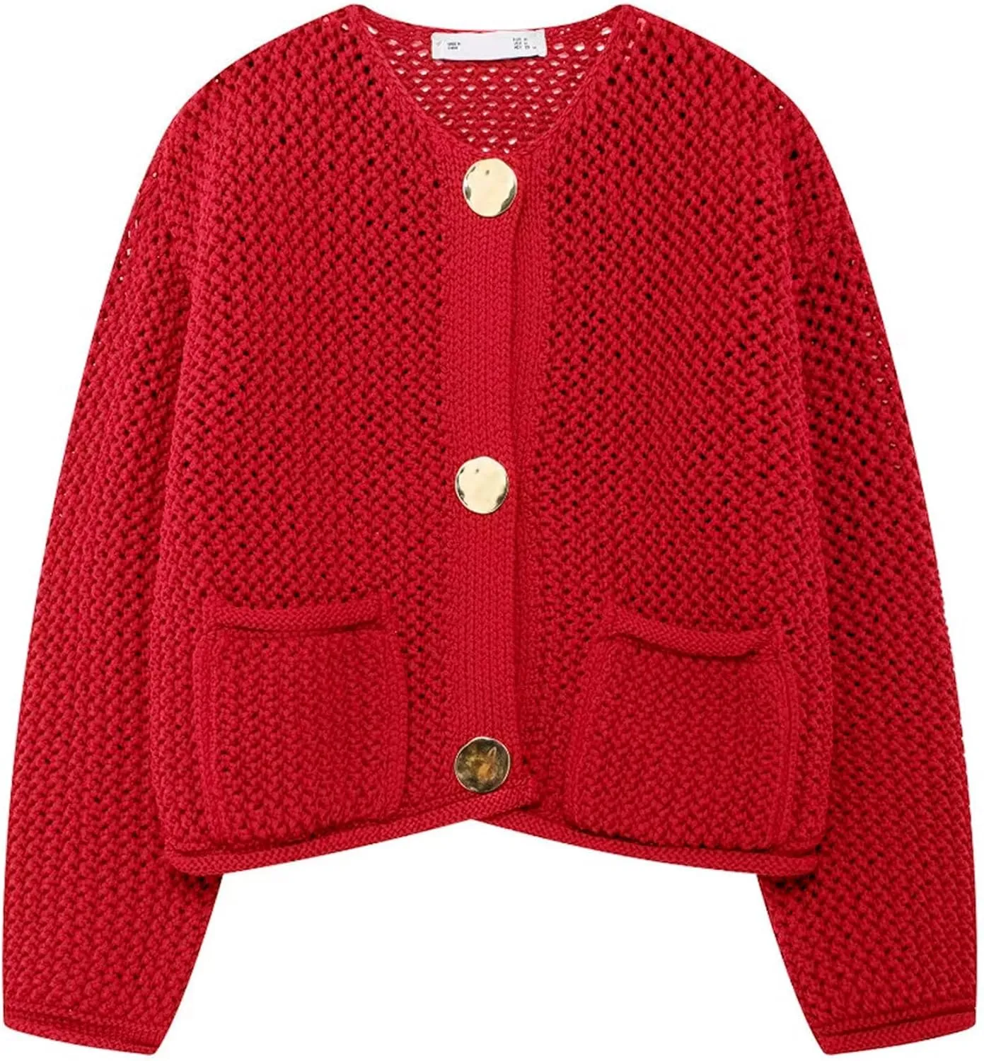 Wyeysyt Womens Cropped Cardigan Sweaters Chunky Knit Gold Button Down Open Front Cardigan Long Sleeve Crop Crochet Sweaters