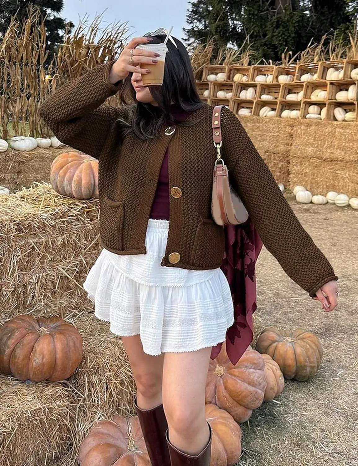 Wyeysyt Womens Cropped Cardigan Sweaters Chunky Knit Gold Button Down Open Front Cardigan Long Sleeve Crop Crochet Sweaters