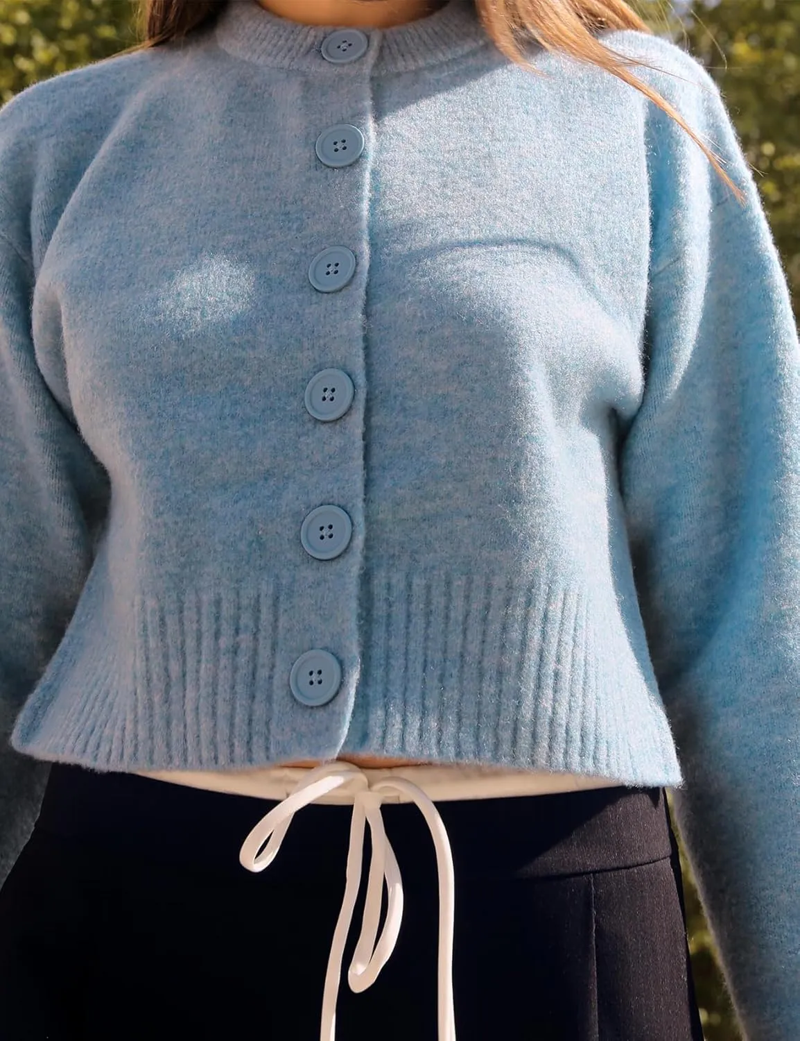Wyeysyt Womens Cropped Cardigan Sweaters Knitted Button Down Long Sleeve Sweaters Lightweight Open Front Fall Cropped Tops