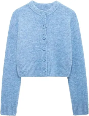 Wyeysyt Womens Cropped Cardigan Sweaters Knitted Button Down Long Sleeve Sweaters Lightweight Open Front Fall Cropped Tops