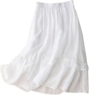 Xiaojmake Cotton Linen Skirt for Women Elastic Waisted Ruffle Tiered Midi Skirts Summer Solid Color Vacation Flowy Boho Skirt