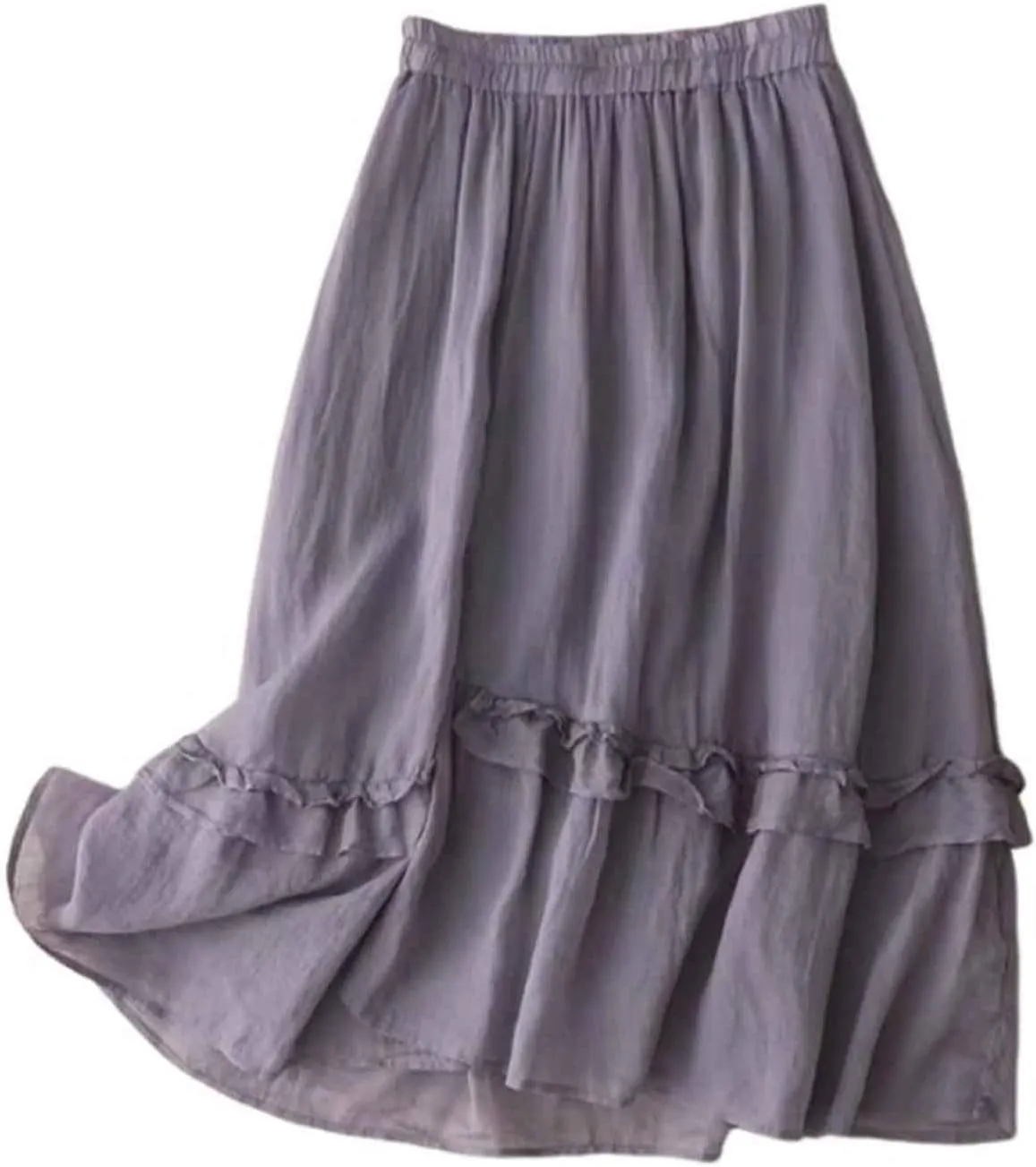 Xiaojmake Cotton Linen Skirt for Women Elastic Waisted Ruffle Tiered Midi Skirts Summer Solid Color Vacation Flowy Boho Skirt