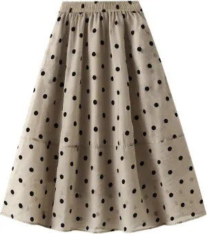 Xiaojmake Women Polka Dot Print Tutu Skirt Chiffon Flowy Elastic Waist A-Line Boho Beach Skirt Ruffle Mesh Tiered Midi Skirts