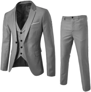 XUETON Mens Slim Fit 3 Piece Suits Casual Formal One Button Blazer Slim Fit Dress Business Wedding Party Jacket Vest Pants(Grey,3X-Large)