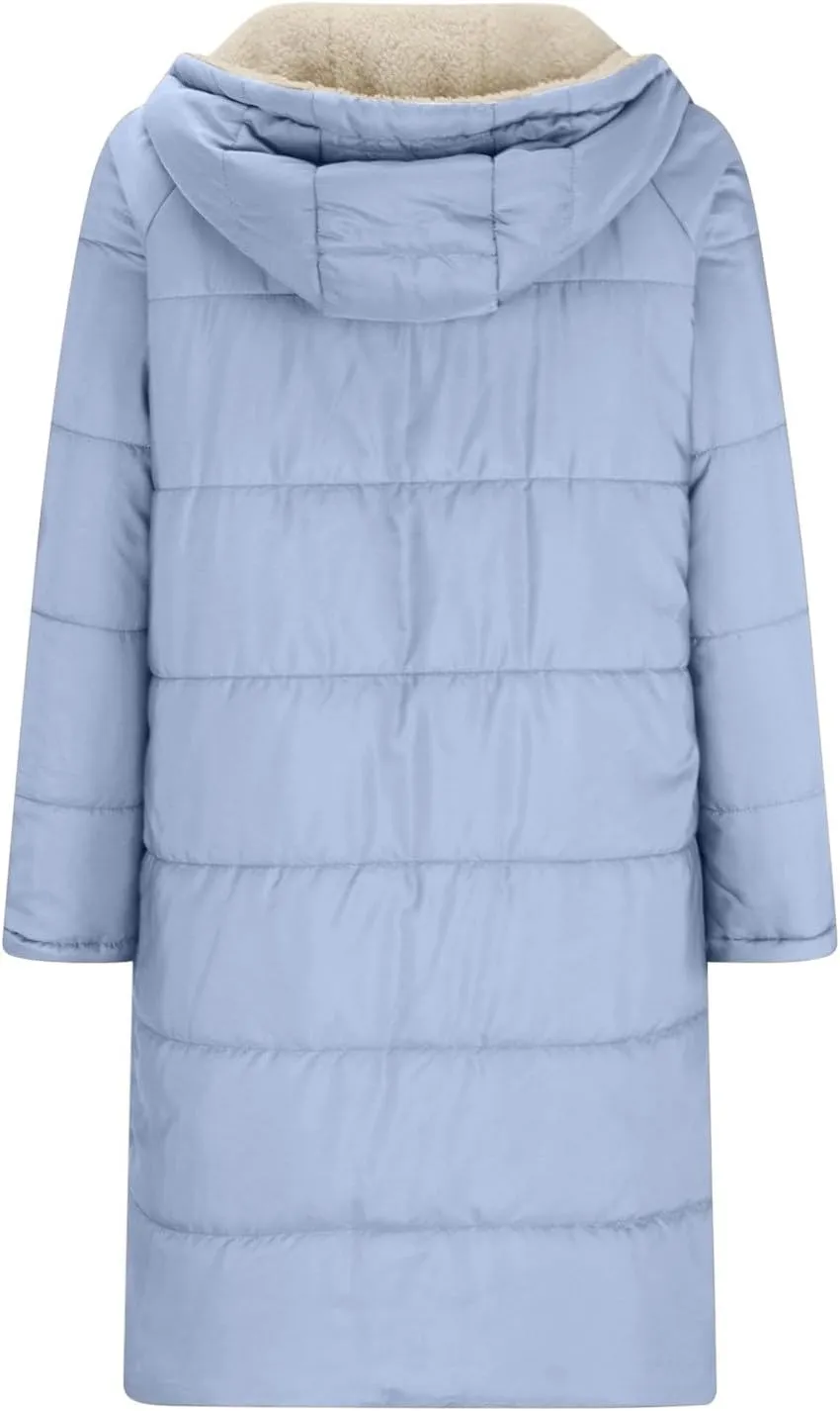 yardsong Winter Coat for Women Warm Reversible Sherpa Fleece Long Jacket Hooded Parkas Puffer Jackets Zip Up Outerwear