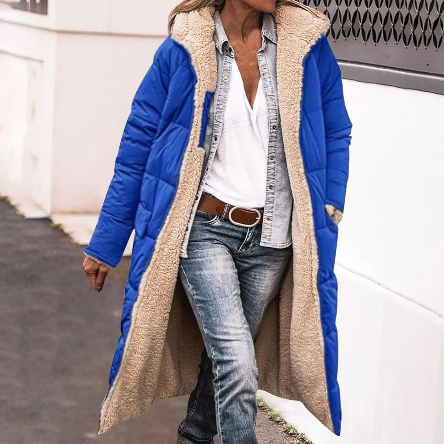 yardsong Winter Coat for Women Warm Reversible Sherpa Fleece Long Jacket Hooded Parkas Puffer Jackets Zip Up Outerwear