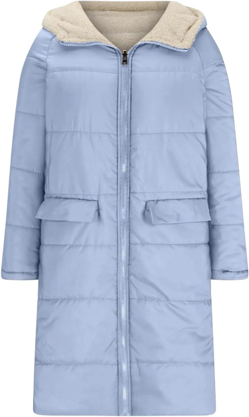 yardsong Winter Coat for Women Warm Reversible Sherpa Fleece Long Jacket Hooded Parkas Puffer Jackets Zip Up Outerwear