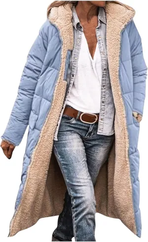 yardsong Winter Coat for Women Warm Reversible Sherpa Fleece Long Jacket Hooded Parkas Puffer Jackets Zip Up Outerwear