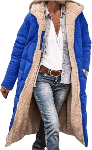 yardsong Winter Coat for Women Warm Reversible Sherpa Fleece Long Jacket Hooded Parkas Puffer Jackets Zip Up Outerwear
