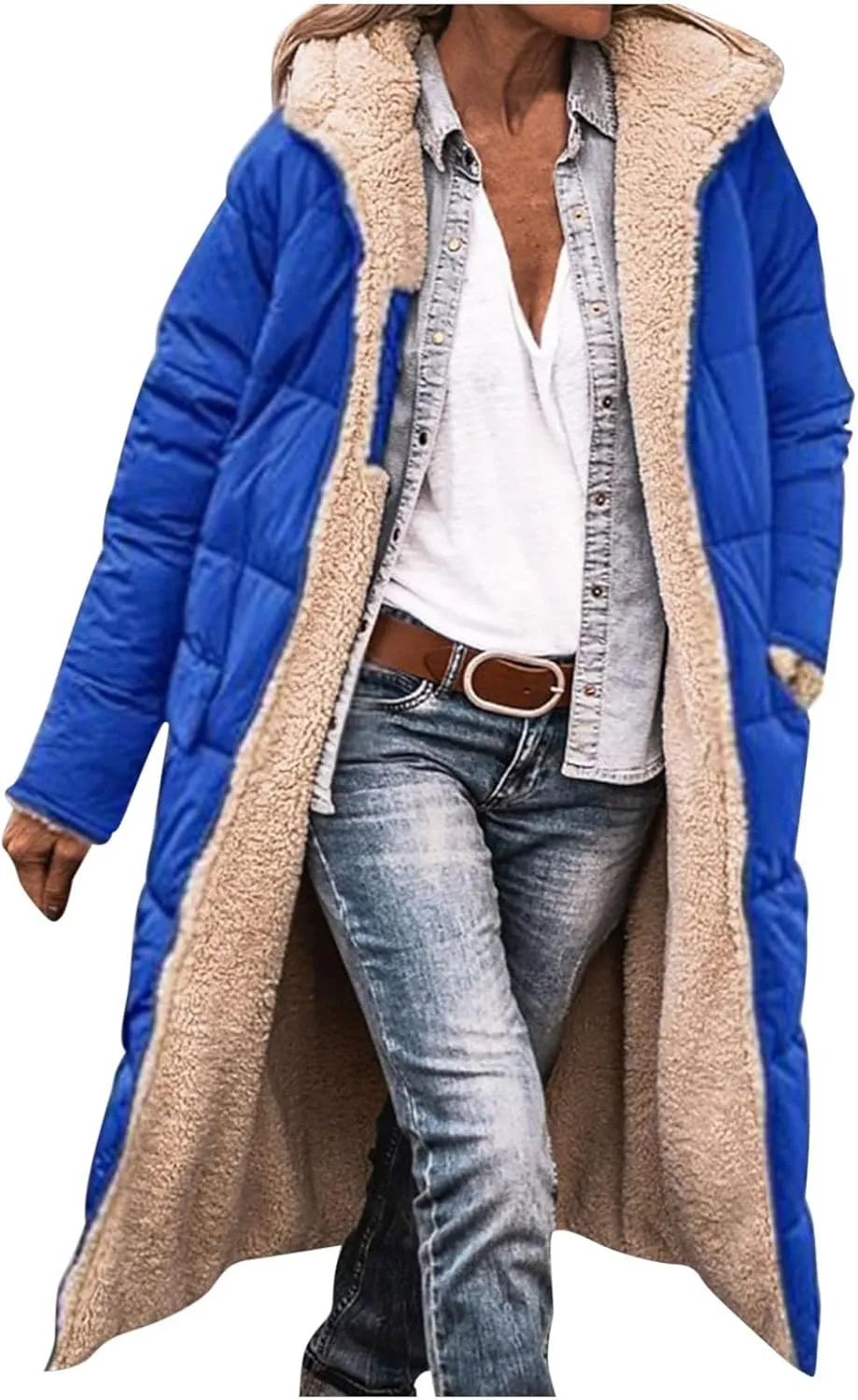yardsong Winter Coat for Women Warm Reversible Sherpa Fleece Long Jacket Hooded Parkas Puffer Jackets Zip Up Outerwear
