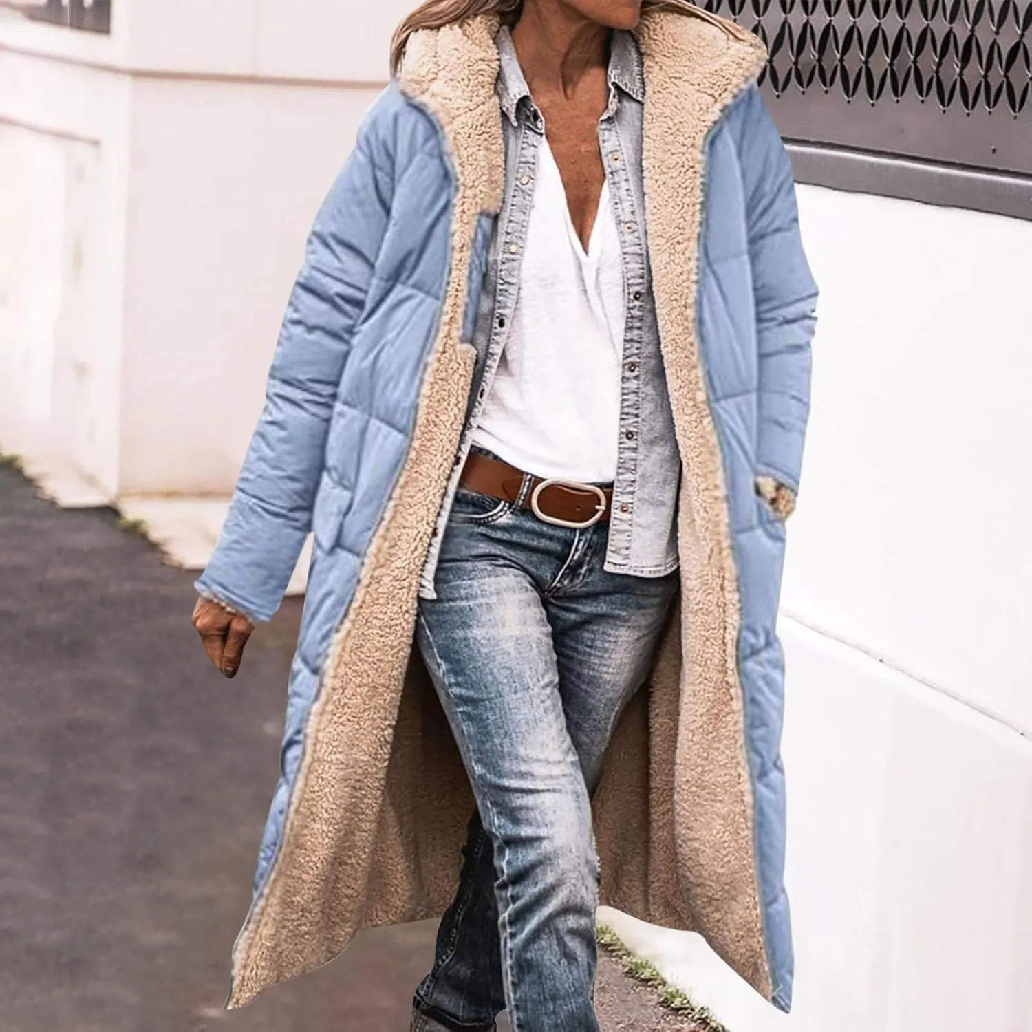 yardsong Winter Coat for Women Warm Reversible Sherpa Fleece Long Jacket Hooded Parkas Puffer Jackets Zip Up Outerwear