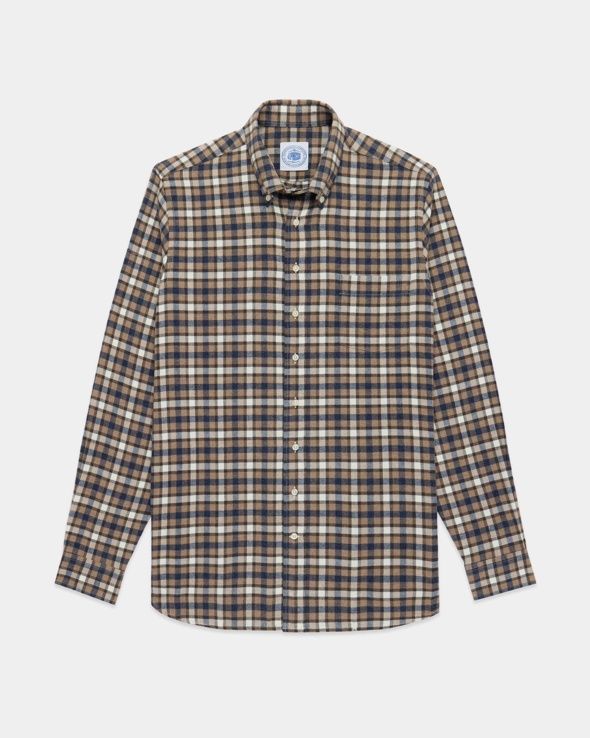 Brown & Navy Plaid Cotton Flannel Button Down Sport Shirt - Classic Fit All-day Comfort Smart Casual