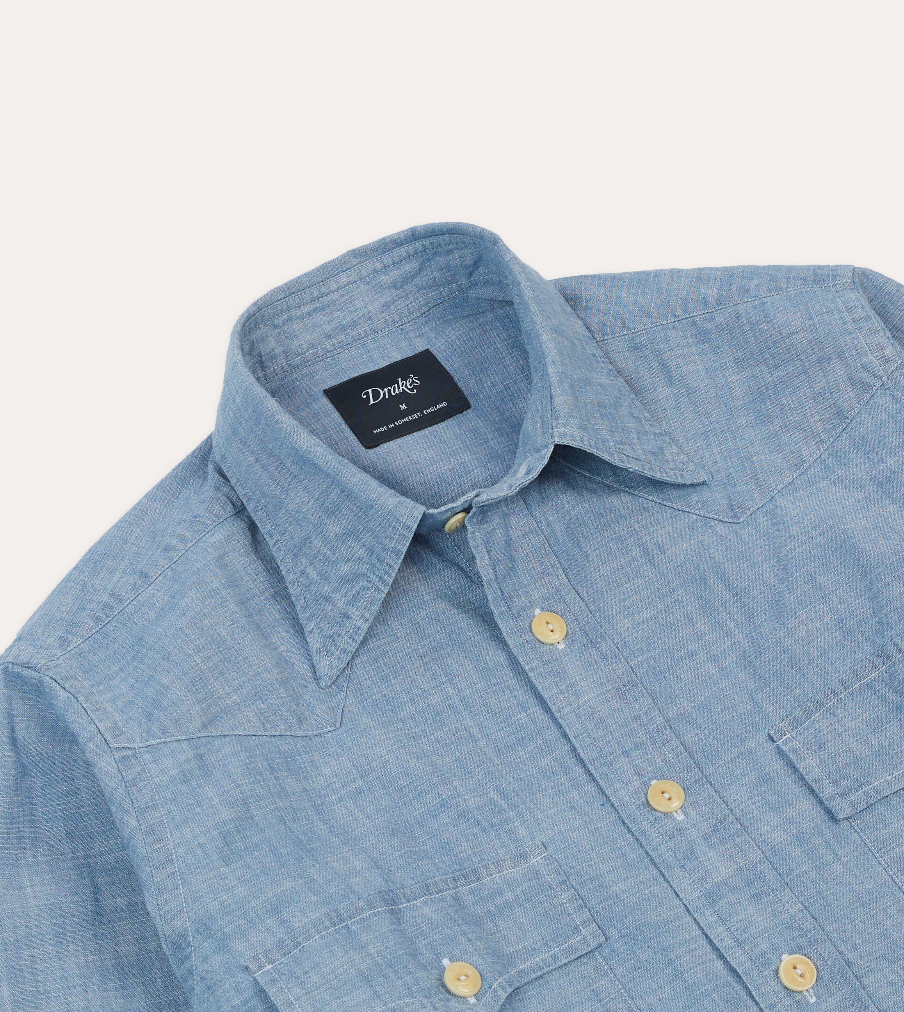 Chambray Two-Pocket Western Shirt Graduation Attire Glossy Texture