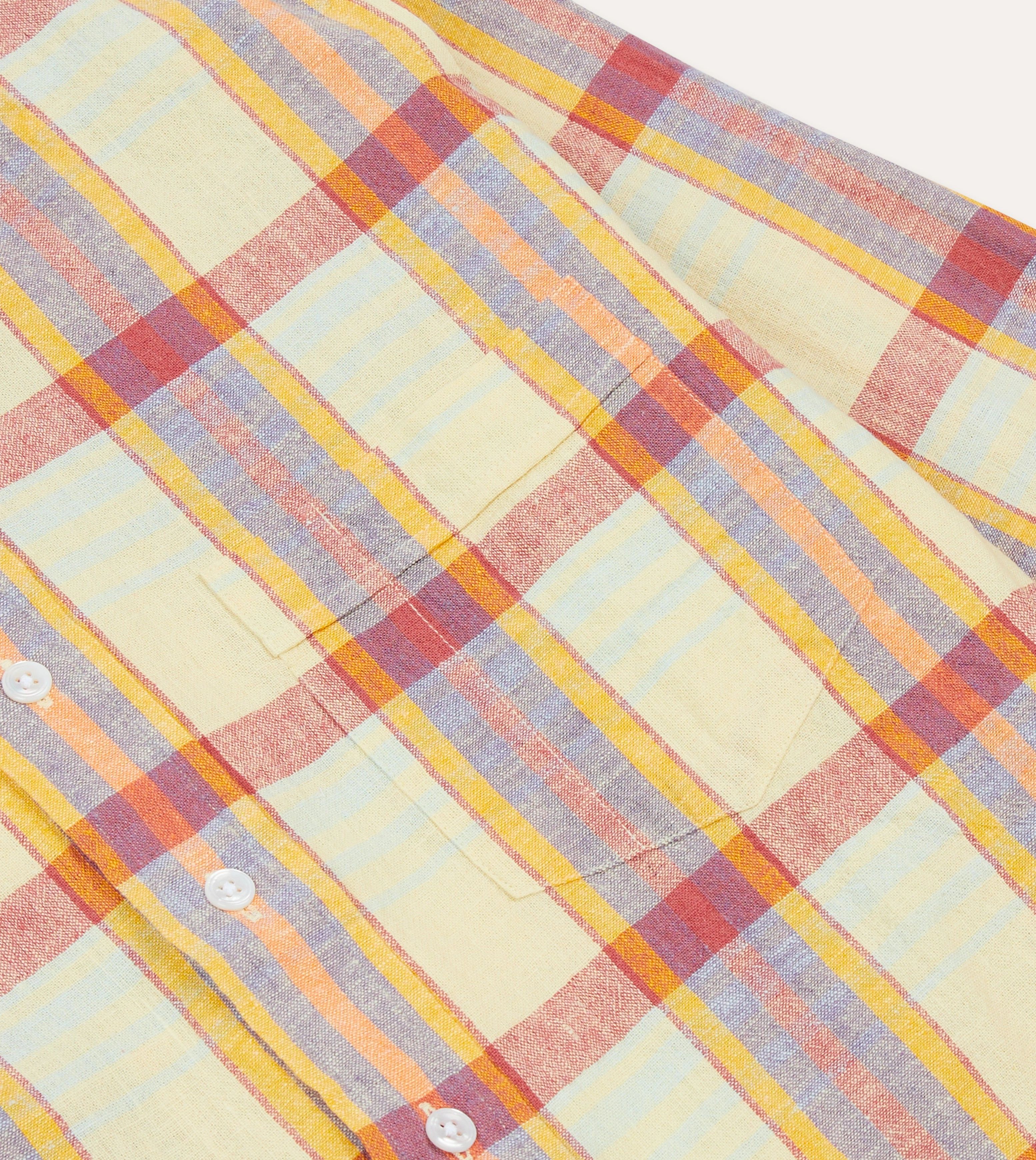 Yellow and Red Madras Check Cotton-Linen Button-Down Shirt Ethical production Urban Style