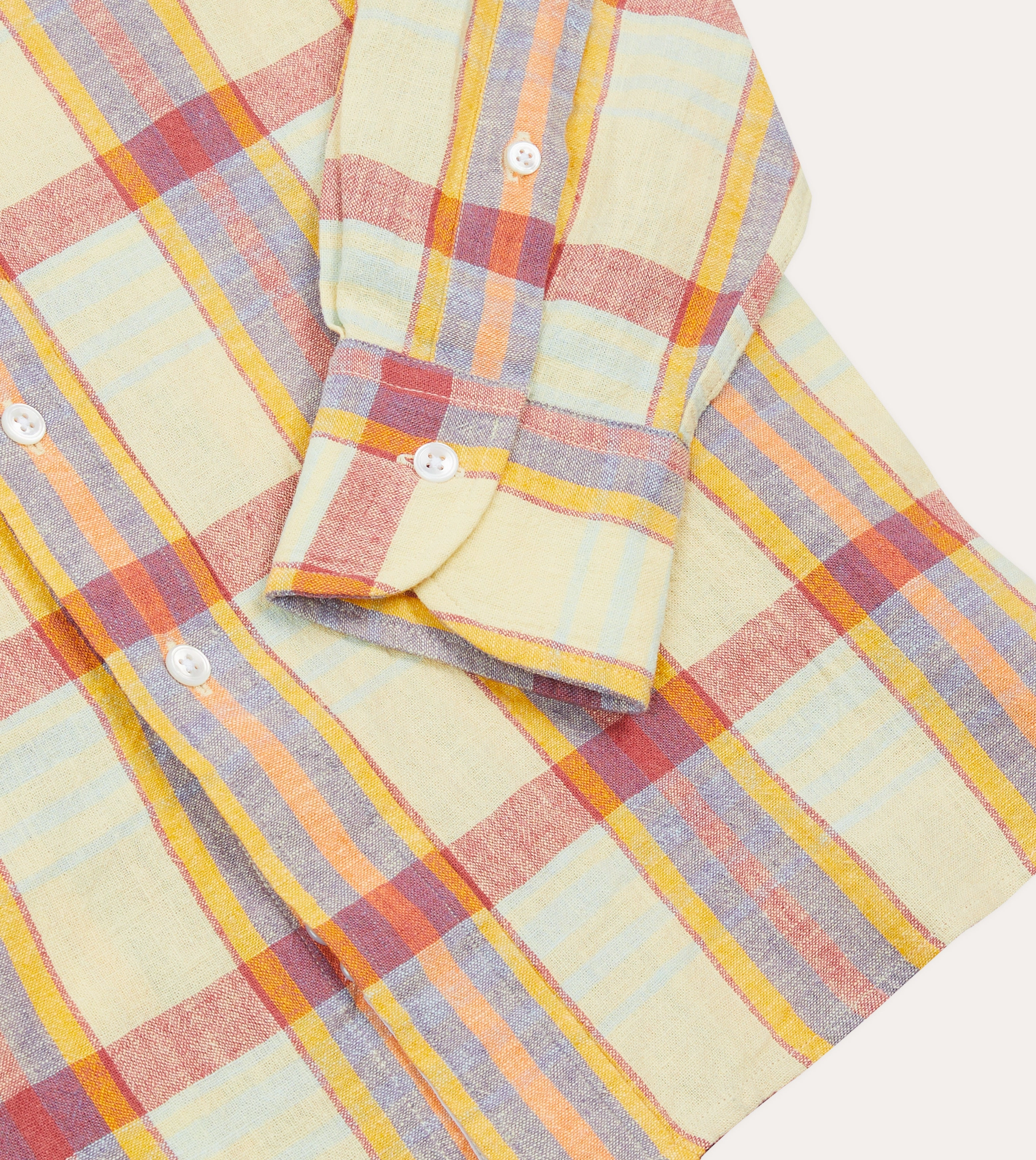 Yellow and Red Madras Check Cotton-Linen Button-Down Shirt Custom Fit Unisex Option