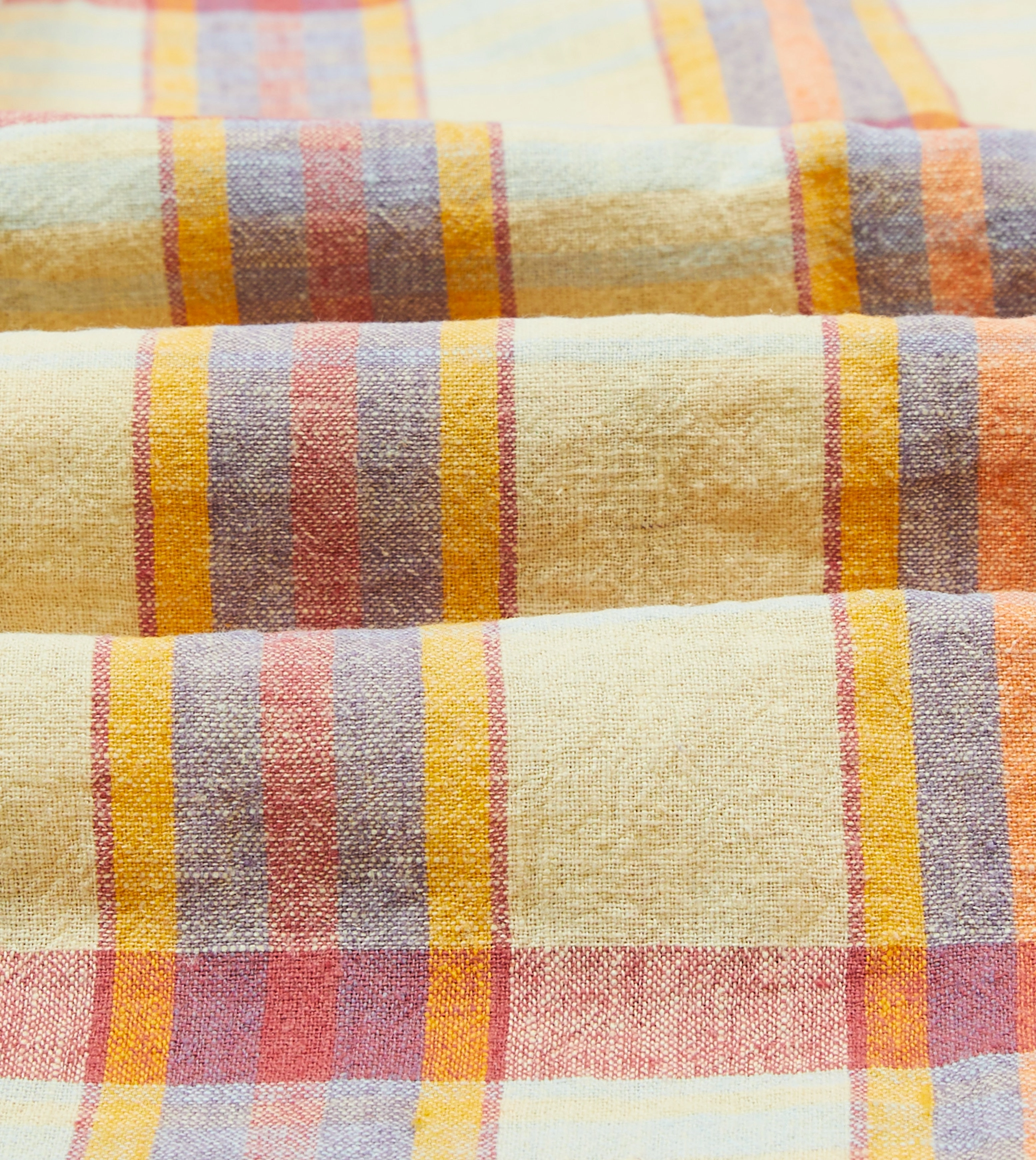 Yellow and Red Madras Check Cotton-Linen Button-Down Shirt Winter Fashion