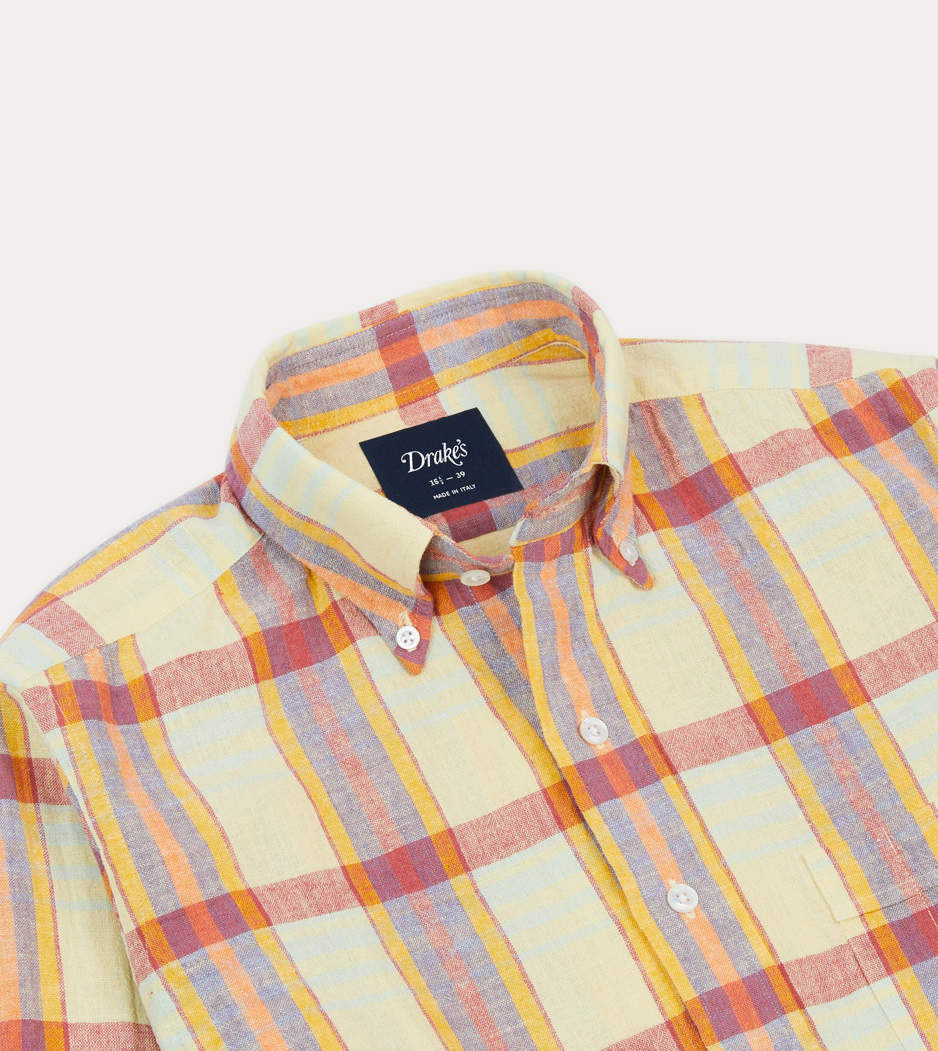 Breathable Lining Yellow and Red Madras Check Cotton-Linen Button-Down Shirt