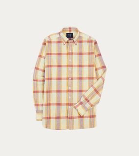 All Day Comfort Tech Yellow and Red Madras Check Cotton-Linen Button-Down Shirt