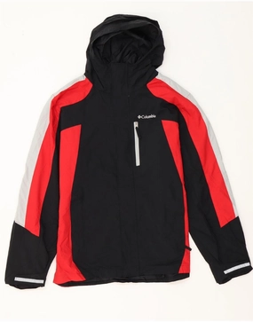 COLUMBIA Boys Hooded Windbreaker Jacket 15-16 Years Black Colourblock Lip-gloss