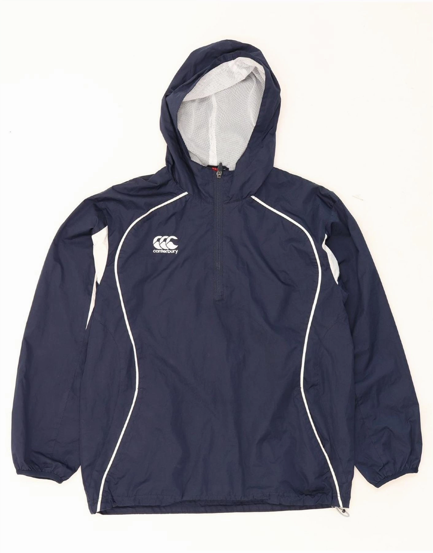 CANTERBURY Boys Hooded Rain Jacket 13-14 Years Navy Blue Polyester Waterproof Shell Cozy Fit