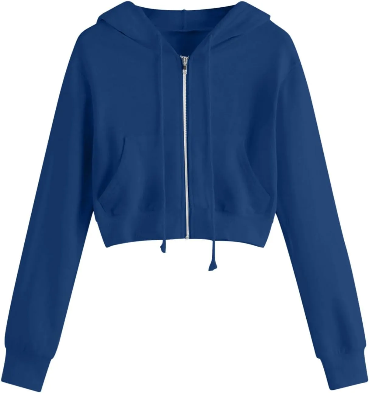 YRAETENM Cropped Zip up Hoodie Women Long Sleeve Drawstring Full Zip Hooded Jackets Casual Cute Loose Fit Crop Sweatshirts