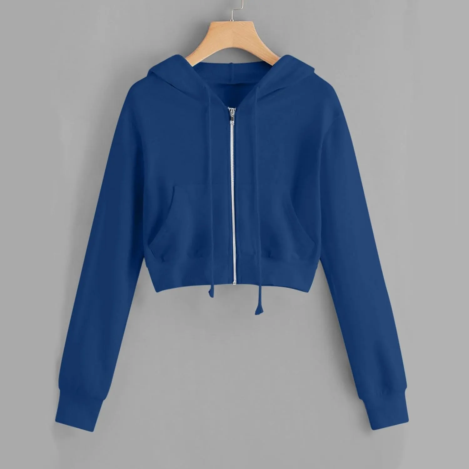 YRAETENM Cropped Zip up Hoodie Women Long Sleeve Drawstring Full Zip Hooded Jackets Casual Cute Loose Fit Crop Sweatshirts