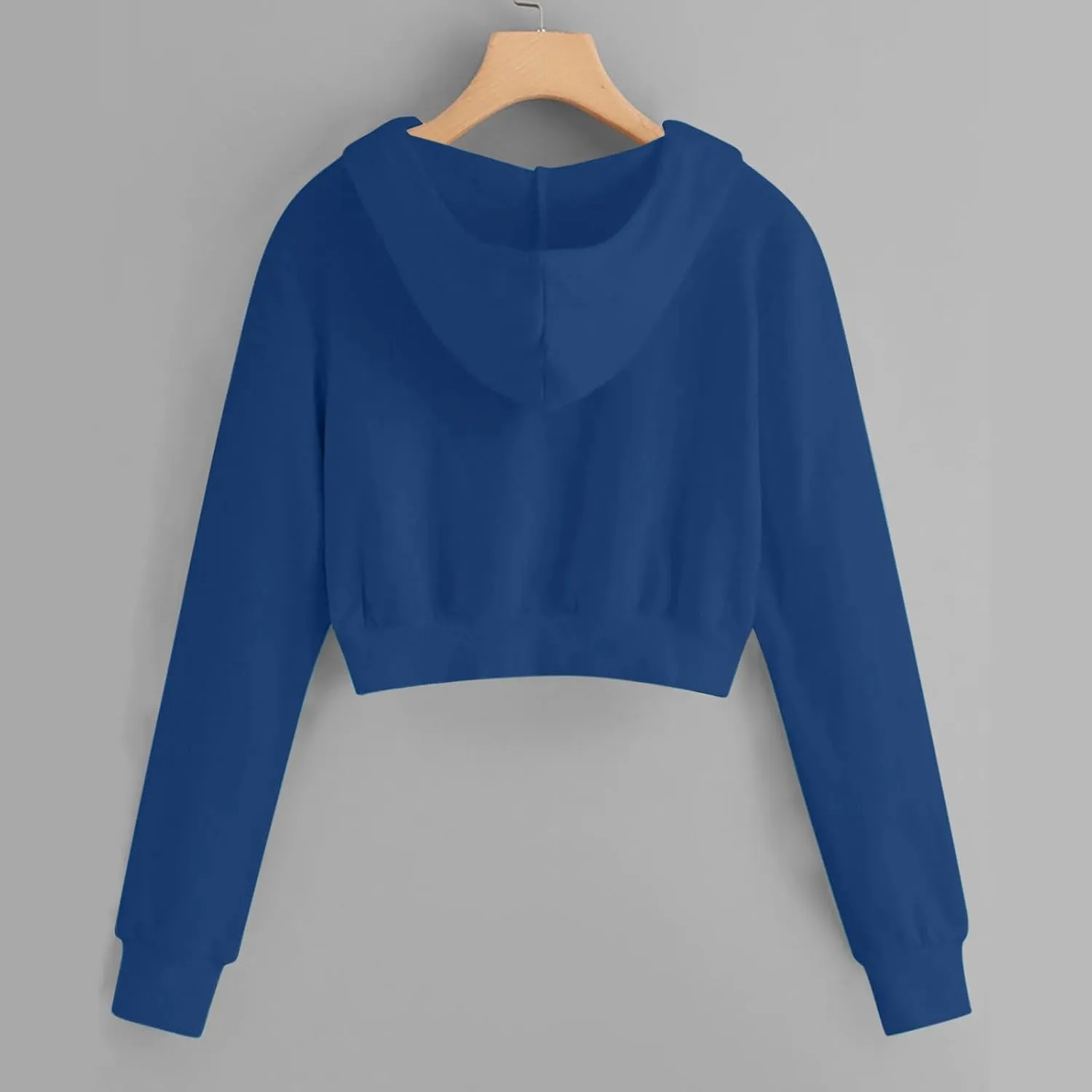 YRAETENM Cropped Zip up Hoodie Women Long Sleeve Drawstring Full Zip Hooded Jackets Casual Cute Loose Fit Crop Sweatshirts