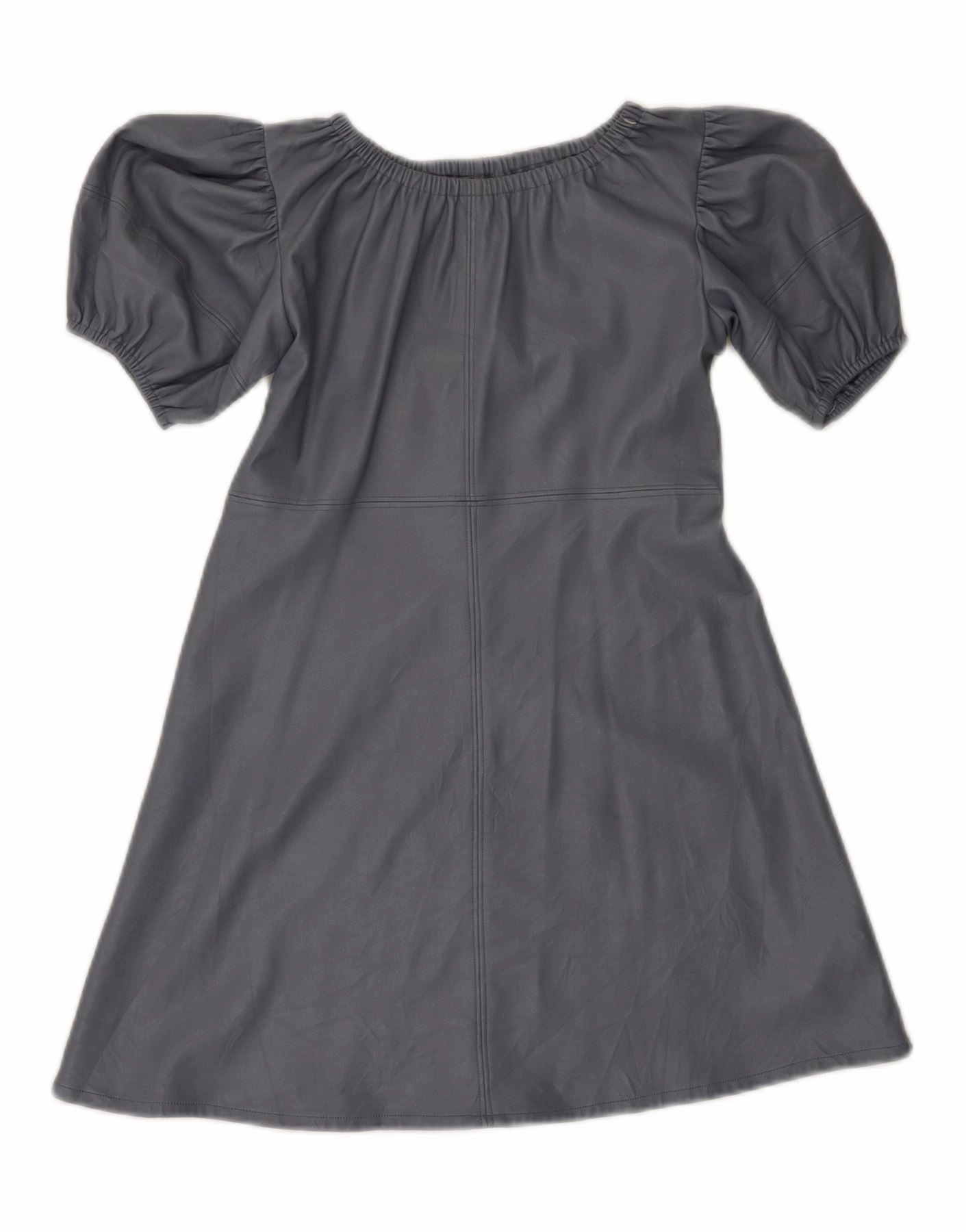 ZARA Girls Faux Leather A-Line Dress 9-10 Years Grey Polyurethane Relax Fit Minimal Motion