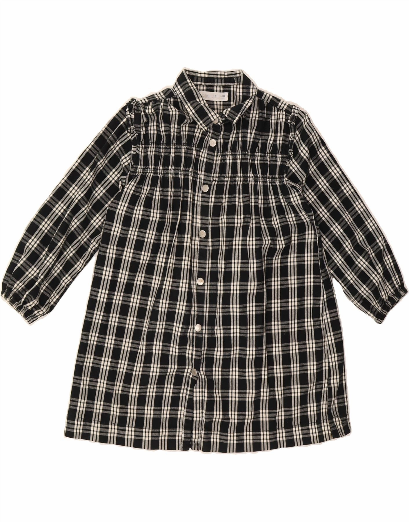 Adjustable Straps Resort Ready ZARA Girls Shirt Dress 7-8 Years Black Check Cotton