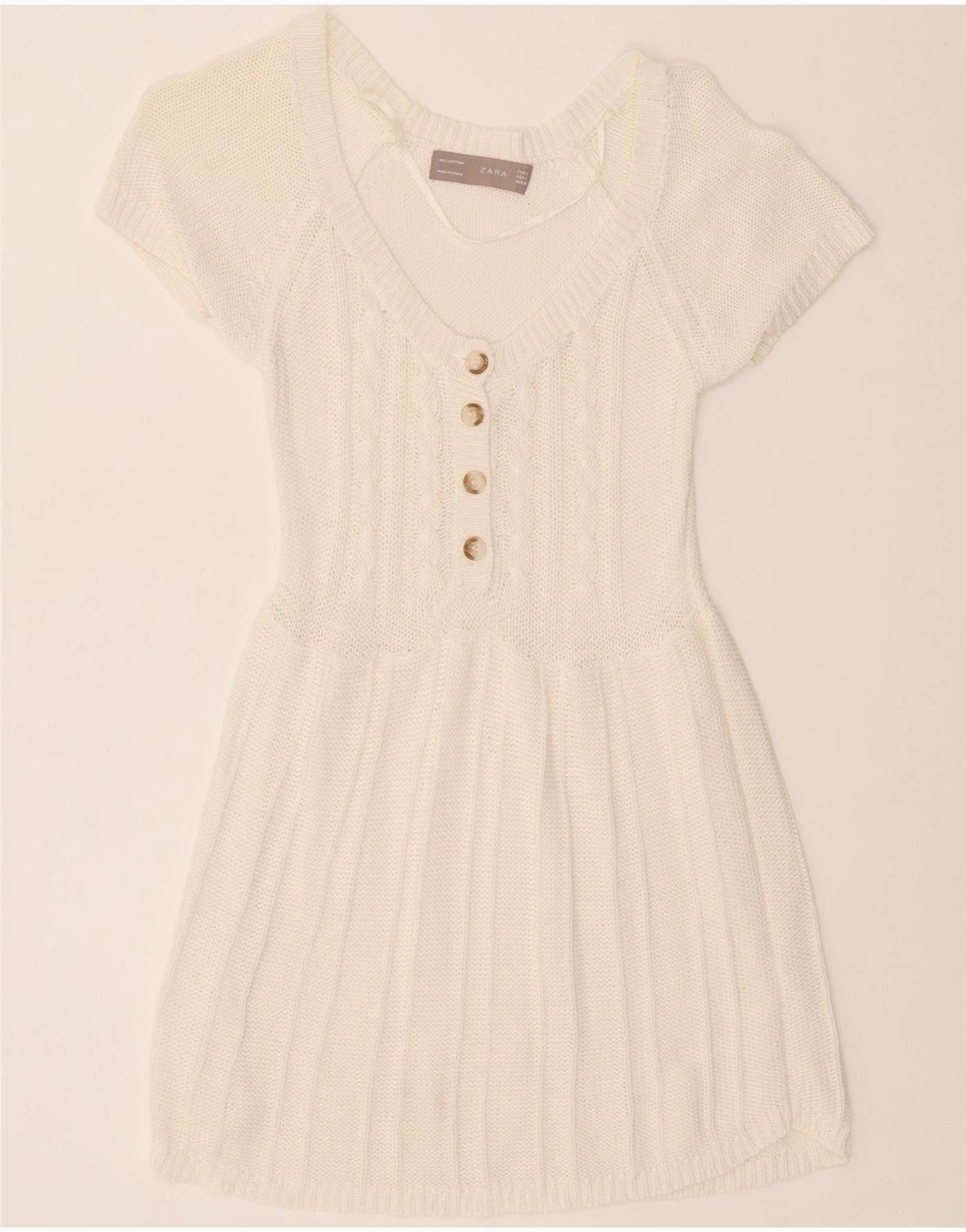 ZARA Girls Short Sleeve Jumper Dress 8-9 Years Large White Cotton Best-Seller Bride Side