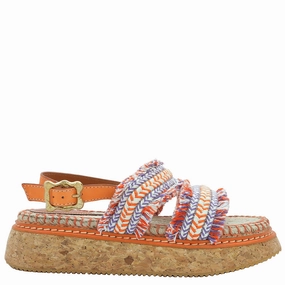 Slip On Zimmermann Ladies Orange Fringed Braided Espadrille Sandals