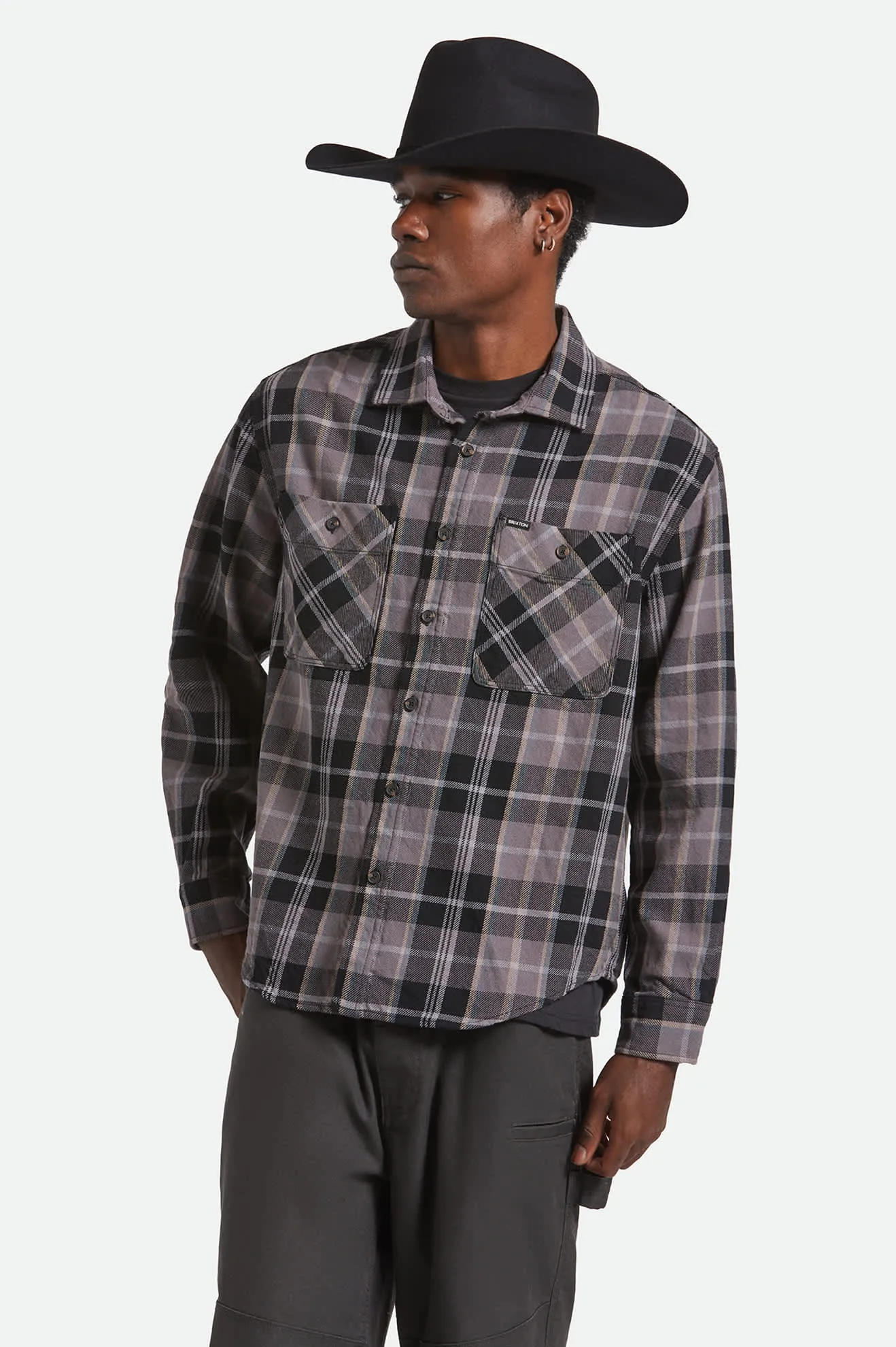 Vintage Wash Flannel - Black/Charcoal Beige/Slate Subtle pattern