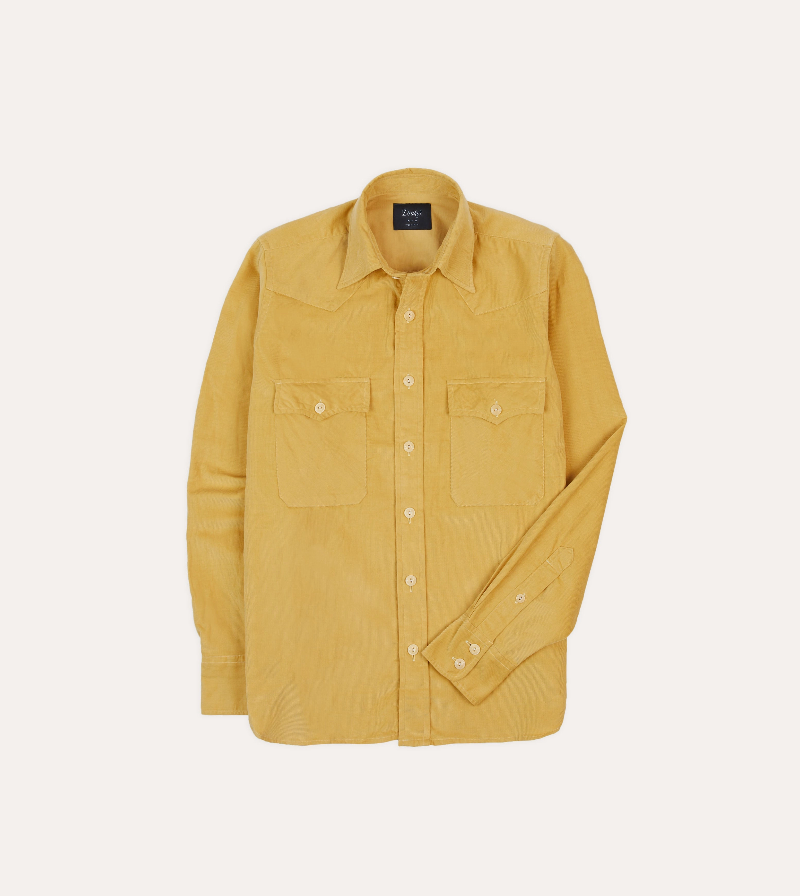 Yellow Corduroy Two-Pocket Western Shirt Polished Placket Designer Touch