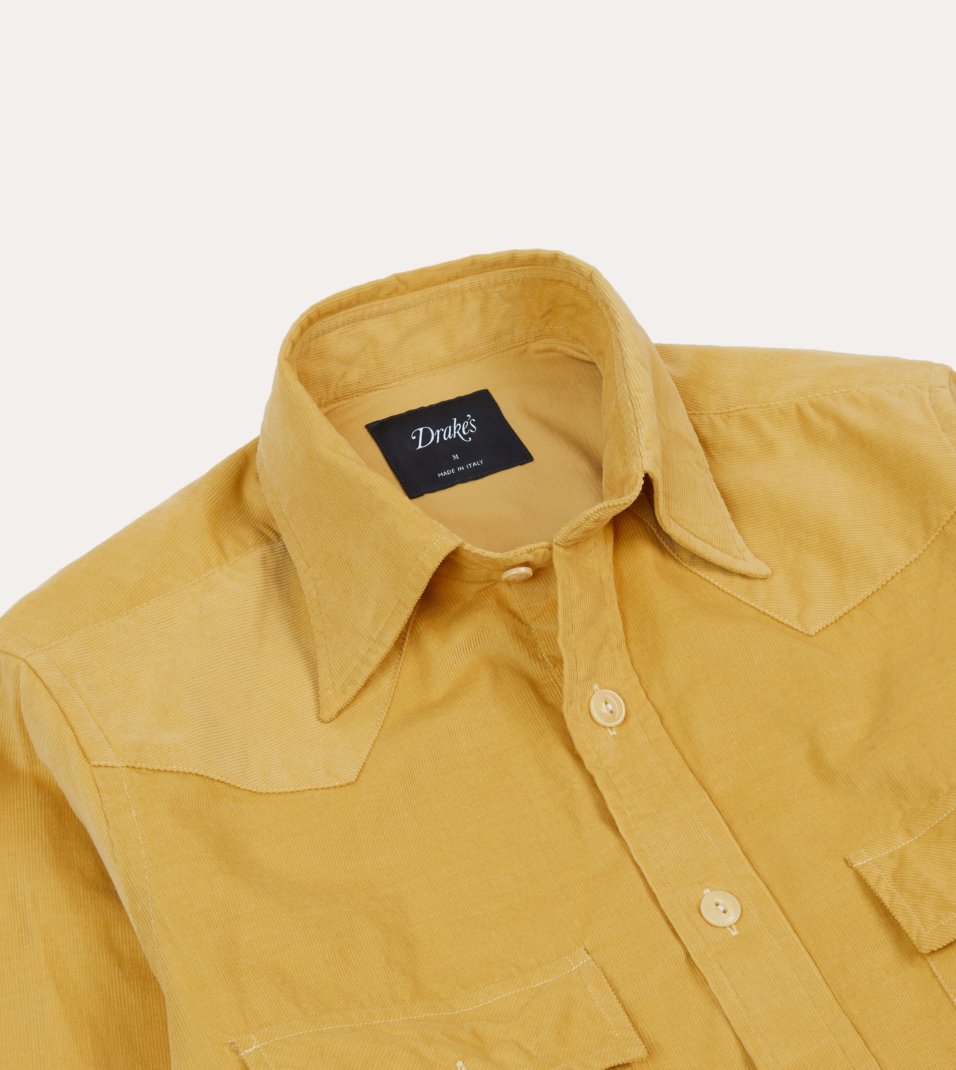 Yellow Corduroy Two-Pocket Western Shirt Unisex Design Minimalist fashion