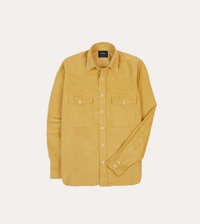 Yellow Corduroy Two-Pocket Western Shirt Polished Placket Designer Touch