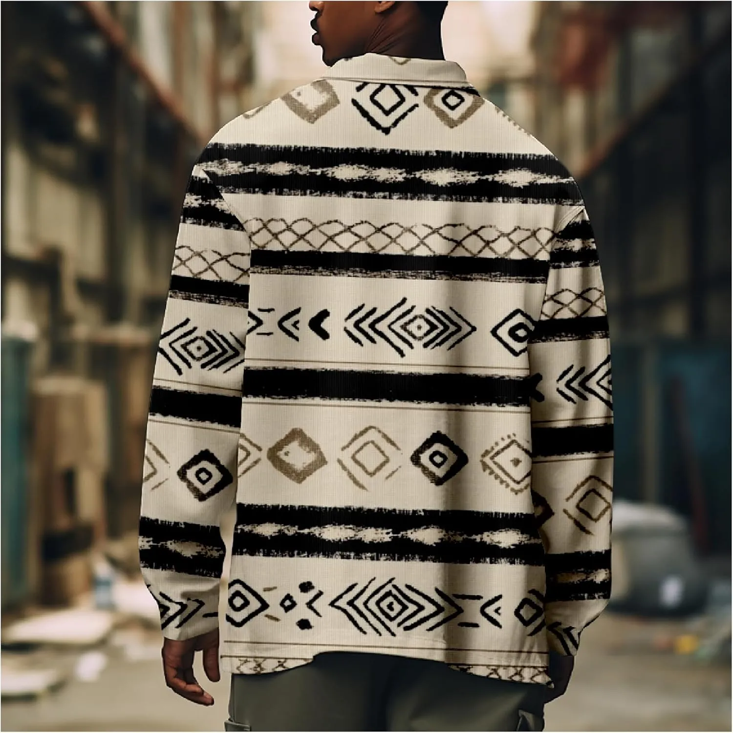 ZOCANIA Men's Aztec Shirt Jacket Lapel Long Sleeve Button Blouse Coat Vintage Ethnic Weatern Tribal Shacket Jacket Outwear