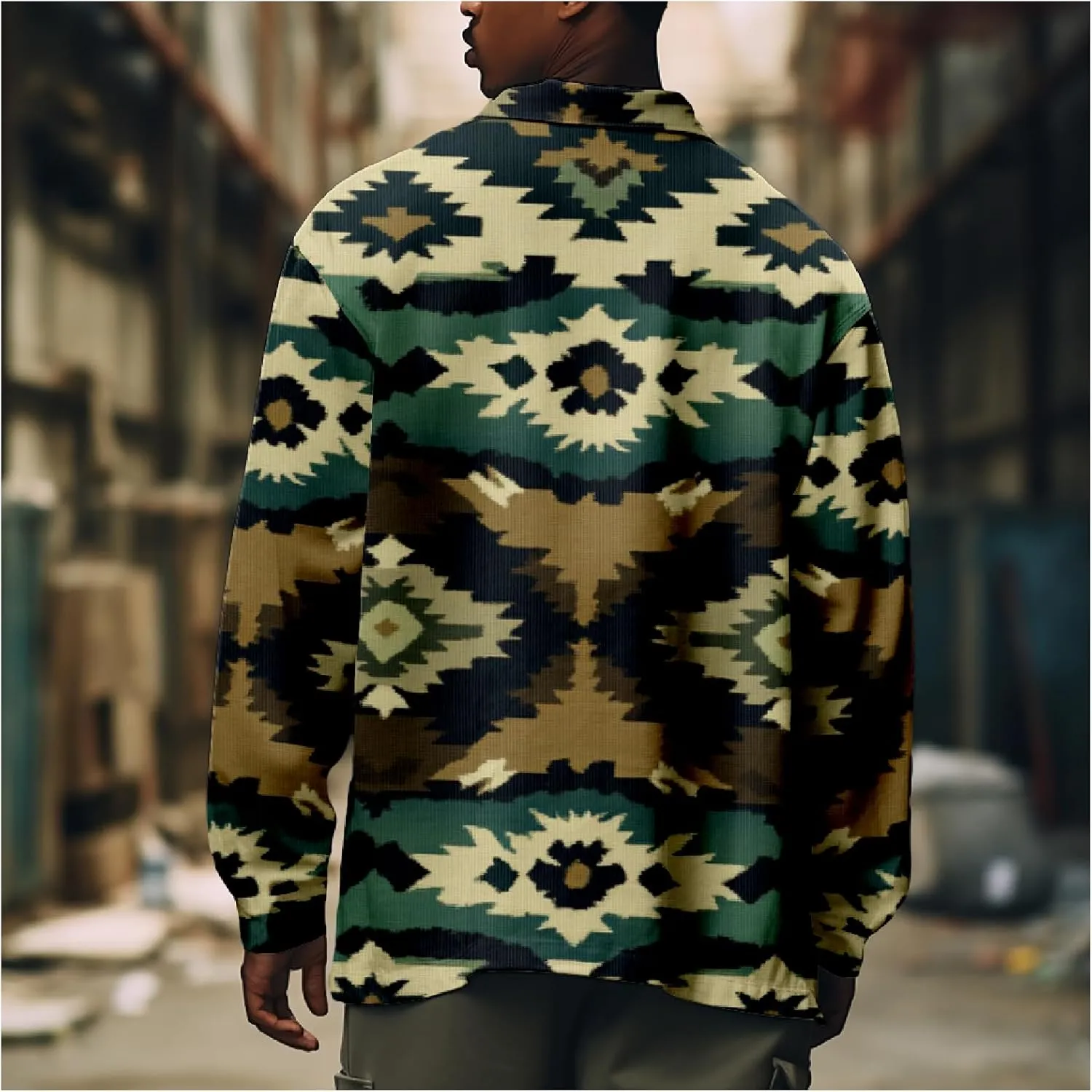 ZOCANIA Men's Aztec Shirt Jacket Lapel Long Sleeve Button Blouse Coat Vintage Ethnic Weatern Tribal Shacket Jacket Outwear