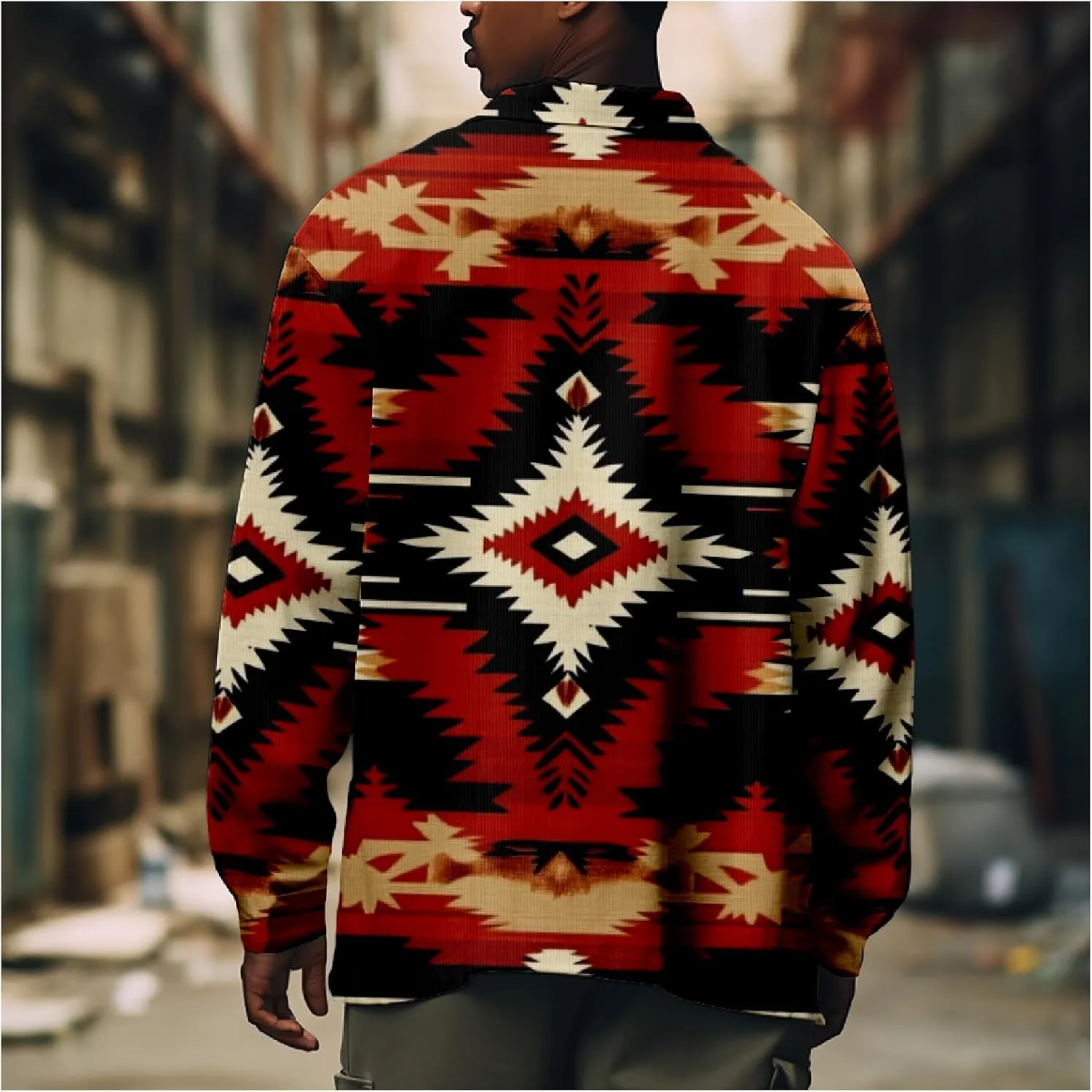 ZOCANIA Men's Aztec Shirt Jacket Lapel Long Sleeve Button Blouse Coat Vintage Ethnic Weatern Tribal Shacket Jacket Outwear